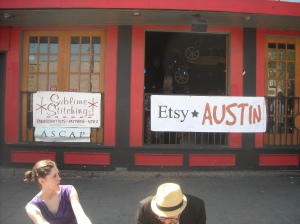 Some of our sponsors banners outside the Dirty Dog on 6th Street, Austin, TX